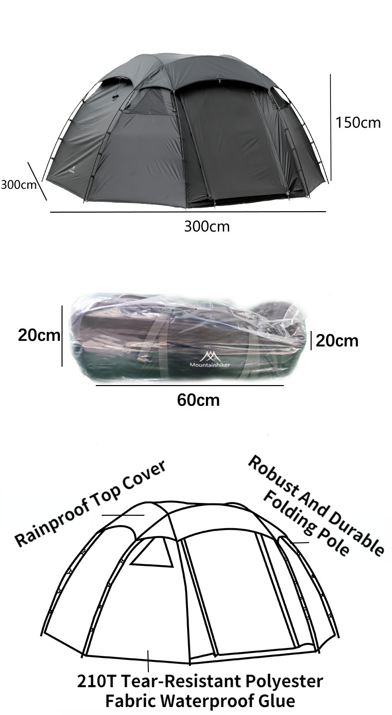 Cheap Goat Tents Mountainhiker SZK281 3 4 Person Outdoor Round Tents 210T Polyester Waterproof Shelter Tear Resistant Black Camping Dome Tent   